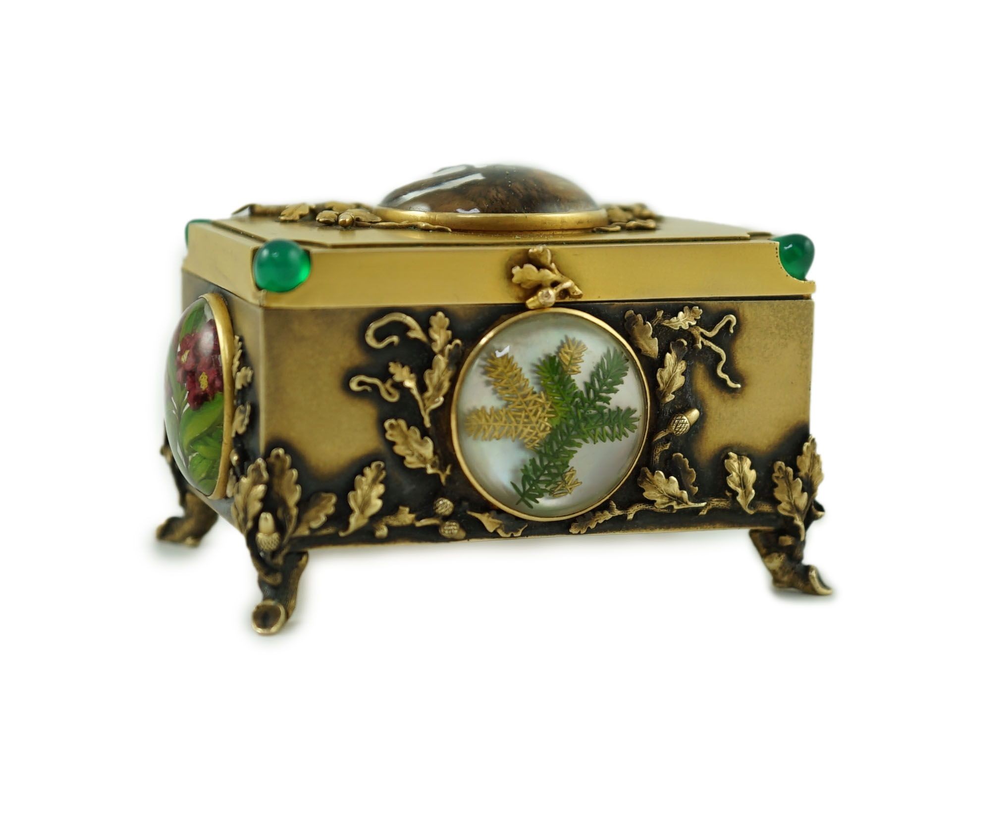 A late 19th/early 20th century Viennese gold, chrysoprase and Essex crystal set small trinket casket, by Josef Siess Sohne, (1895-1922)